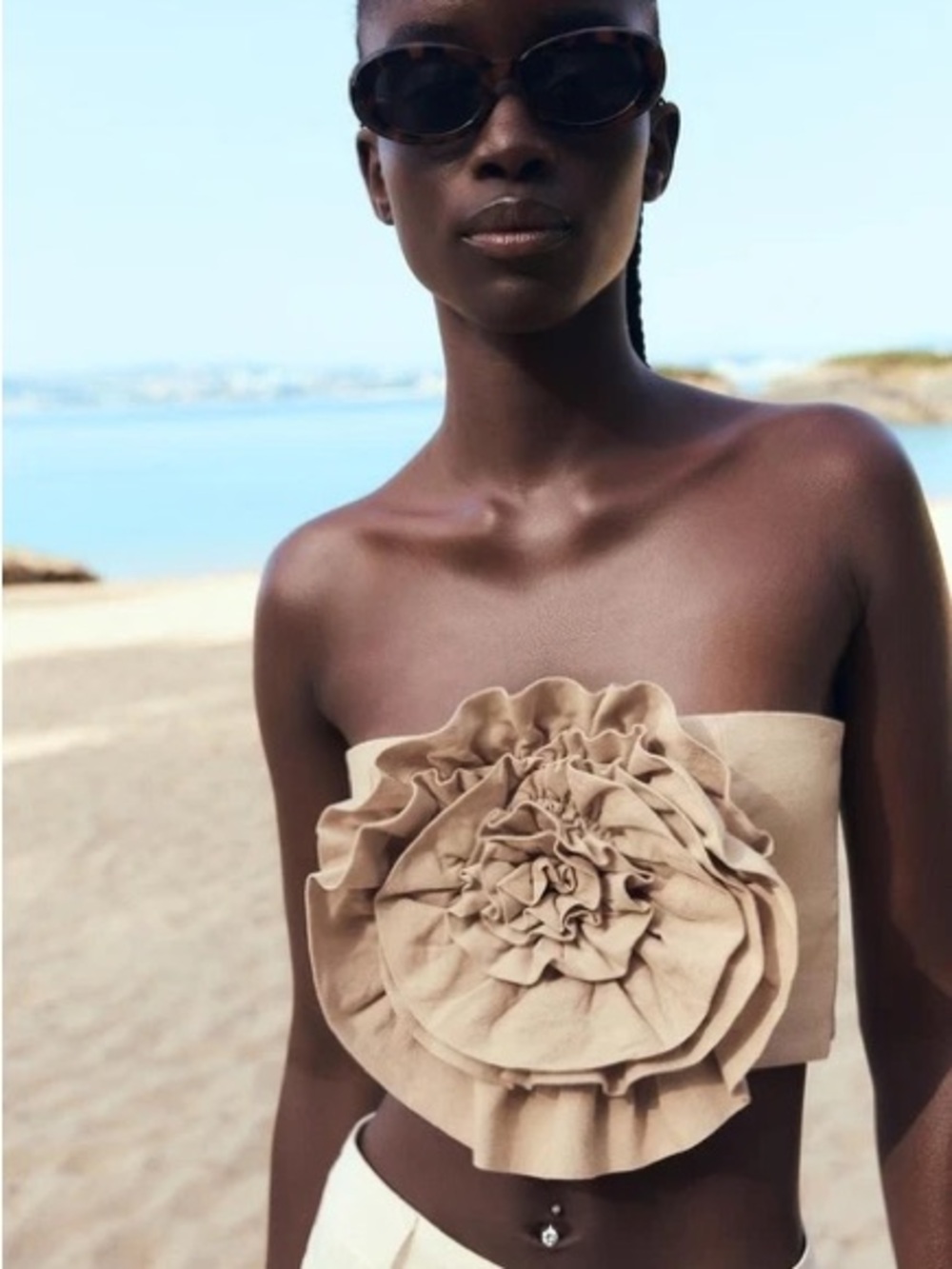 Zara Linen Floral Crop Top